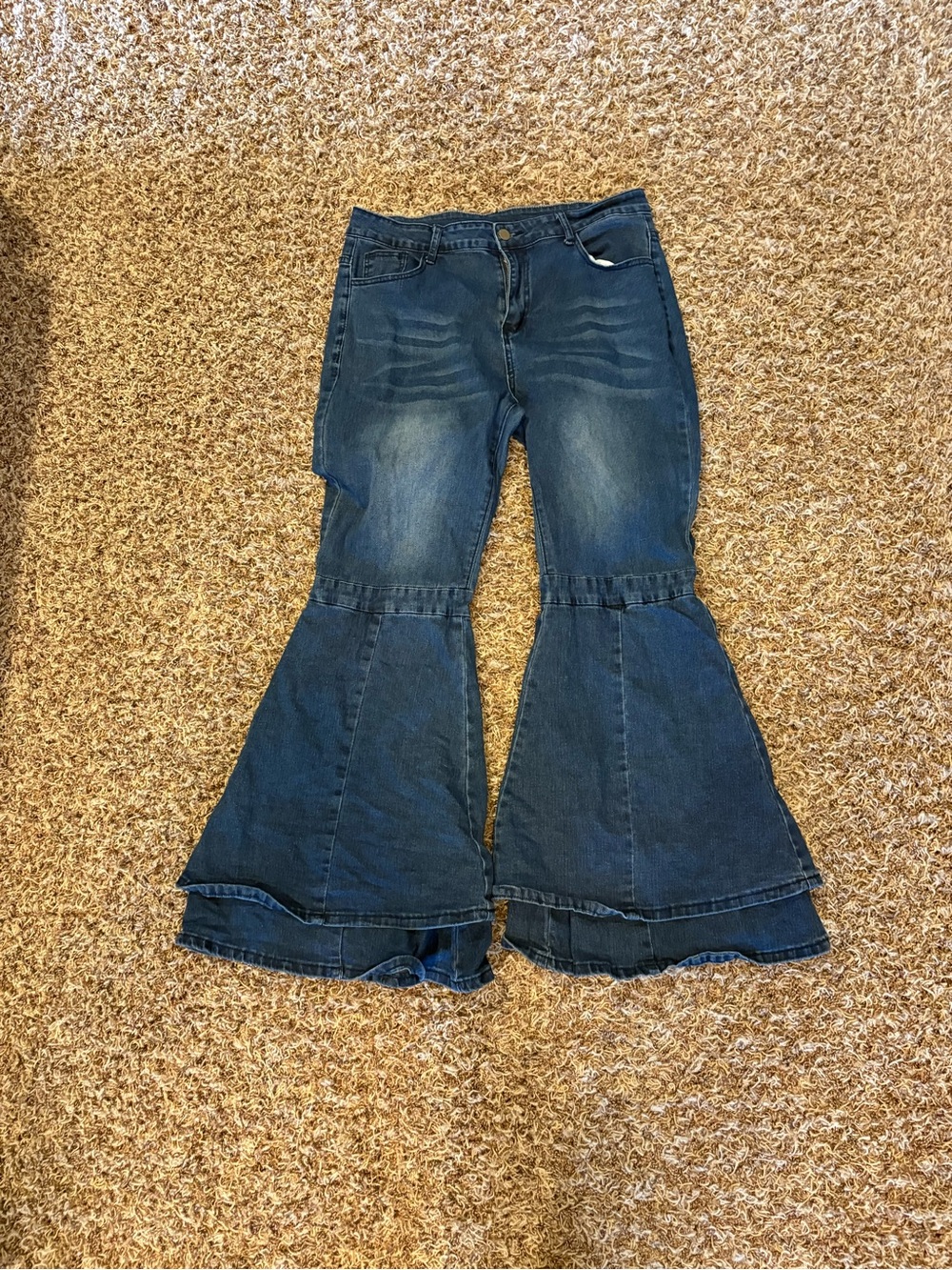 Amazon Dark Blue Double-Ruffle Flared Jeans